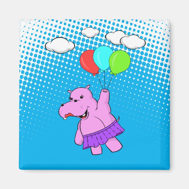 Rosa Hippo mit Balloons Magnet (Vorne)