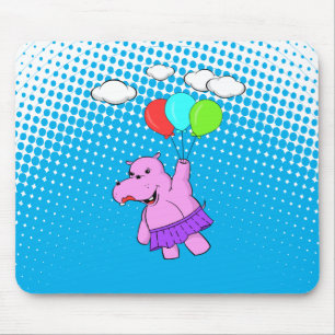 Rosa Hippo mit Balloons Mousepad