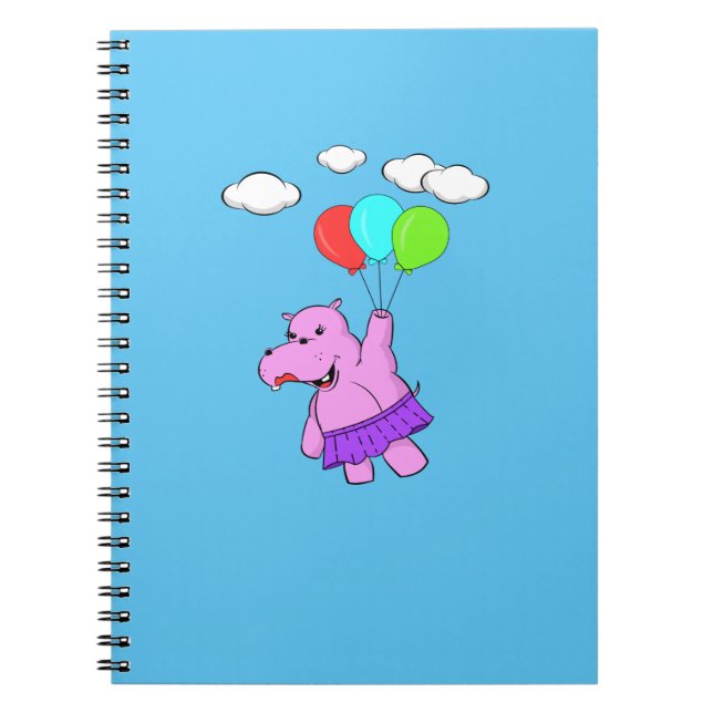 Rosa Hippo mit Balloons Notizblock (Vorderseite)