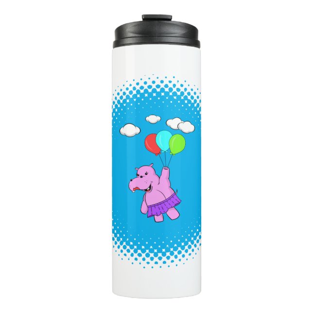 Rosa Hippo mit Balloons Thermosbecher (Vorderseite)