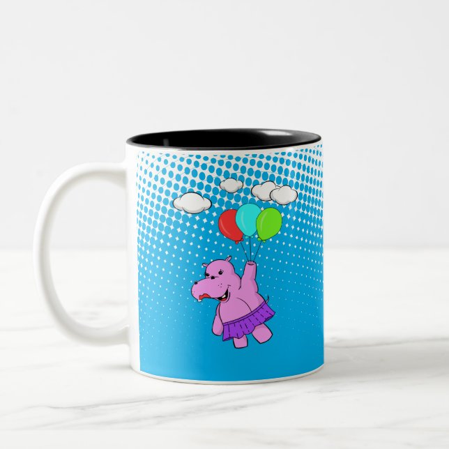 Rosa Hippo mit Balloons Zweifarbige Tasse (Links)