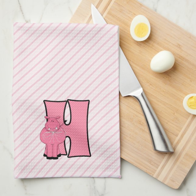 Rosa Hippo Monogram Letter H Geschirrtuch (Viertel Falte)