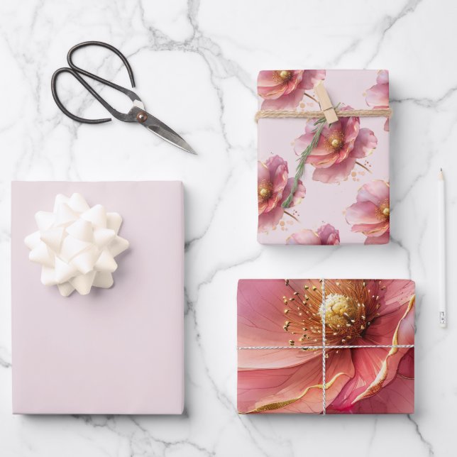 Rosa Hochzeit Geschenkpapier Set (Vorderseite)