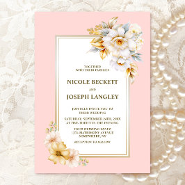 Rosa Hochzeit in elegantem Weiß Einladung