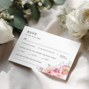 Rosa Hochzeit mit Blumen RSVP Karte
