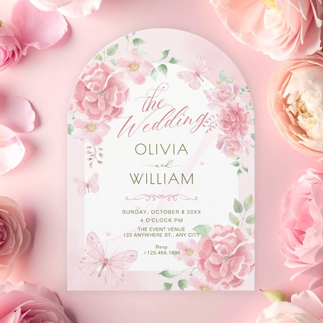 Rosa Hochzeit mit Blumenmuster Einladung (Von Creator hochgeladen)