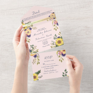 Rosa Hochzeit mit floralen Elementen All In One Einladung