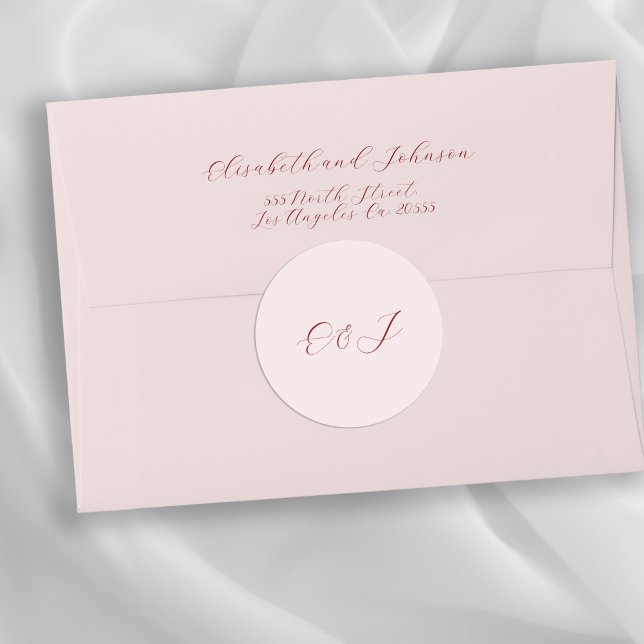 Rosa Hochzeit mit rosa Rosa Runder Aufkleber (Return address personalized envelopes can be purchased separately - please see the collection)