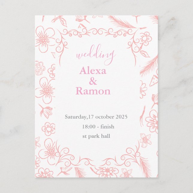 rosa Hochzeit Postkarte (Vorderseite)