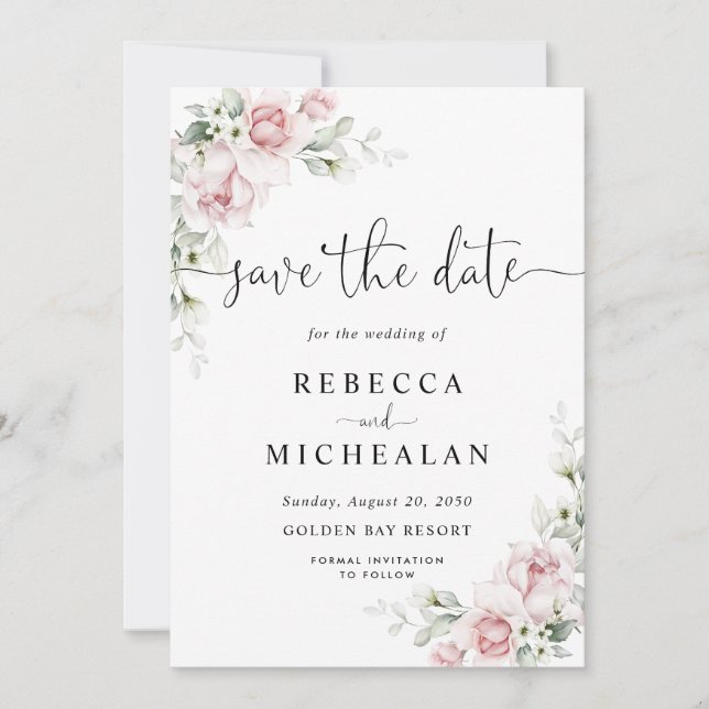 Rosa Hochzeit Save The Date Einladung (Vorderseite)
