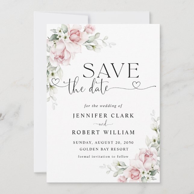 Rosa Hochzeit Save The Date Einladung mit rosafarb (Vorderseite)
