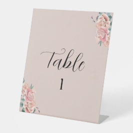 Rosa Hochzeit Tischnummer mit Rose Sockelschild
