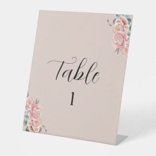 Rosa Hochzeit Tischnummer mit Rose Sockelschild