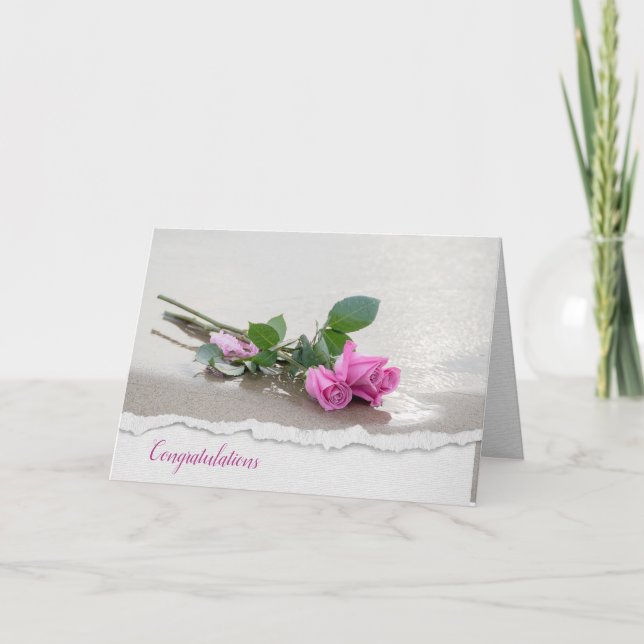 Rosa Hochzeiten Rose am Strand Karte (Vorderseite)