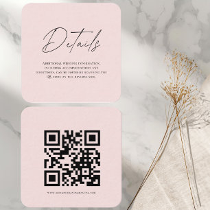 Rosa Hochzeits-Detailkarte mit QR-Code Begleitkarte