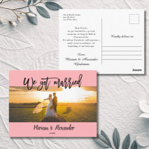 Rosa Hochzeitsanzeige-Karte 'Wir haben heimlich ge Postkarte