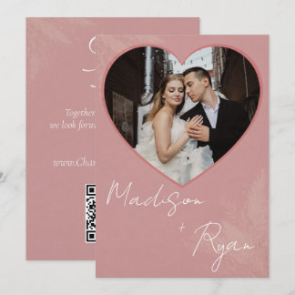 Rosa Hochzeitseinladung mit Foto und QR-Code Einladung
