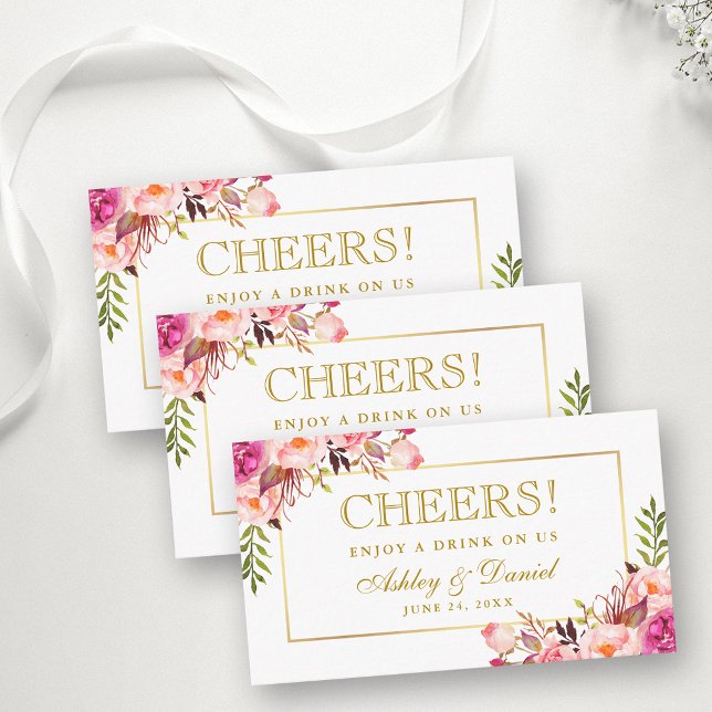 Rosa Hochzeitsempfehlung Gold Drink Ticket Card Begleitkarte (Customize to change text color, style, size or to add more text to back of card.)