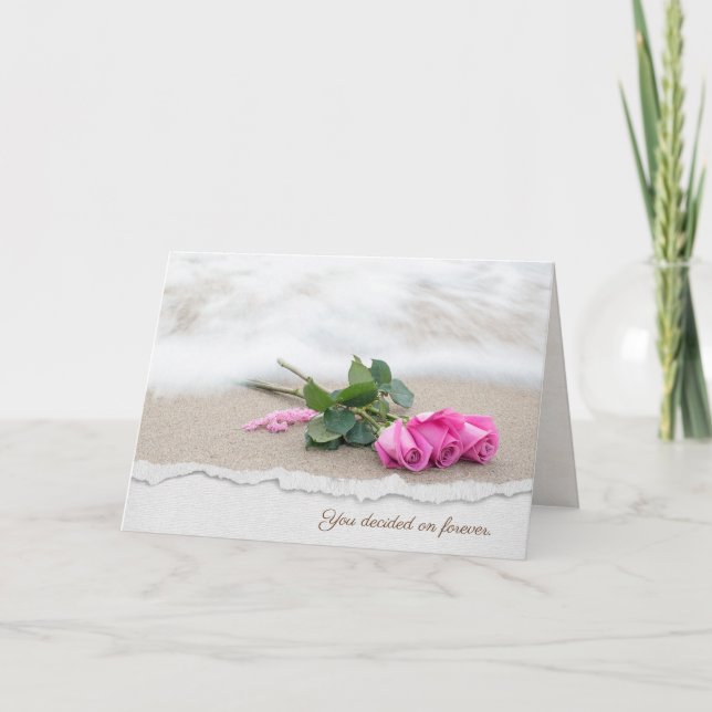 Rosa Hochzeitsfeste Rose am Strand mit gerissener  Karte (Vorderseite)