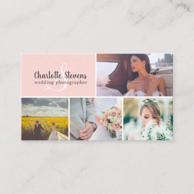 Rosa Hochzeitsfotografie-Collage Visitenkarte (Vorderseite)