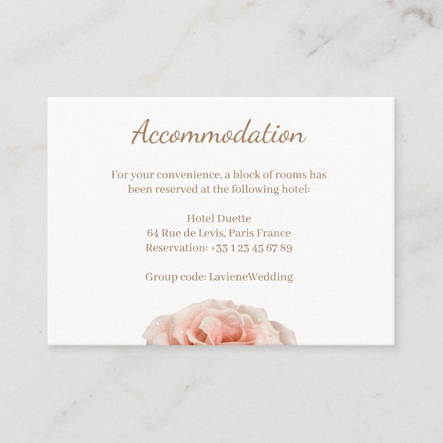 Rosa Hochzeitskarte Begleitkarte (Vorderseite)