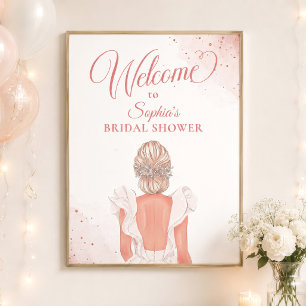 Rosa Hochzeitskleid Brautparty Willkommen Poster