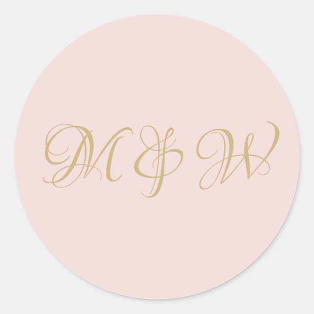 Rosa-Hochzeitsschrift-Goldmonogramm Runder Aufkleber (Vorderseite)
