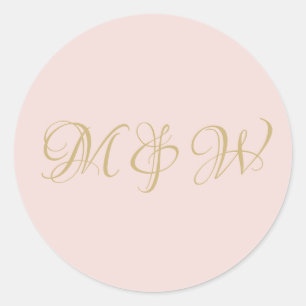 Rosa-Hochzeitsschrift-Goldmonogramm Runder Aufkleber