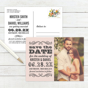 Rosa Hochzeitsstich Save the Date mit Blush Pink Ankündigungspostkarte
