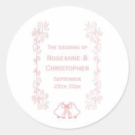 Rosa Hochzeitsticker Bells Scrollwork Design Runder Aufkleber