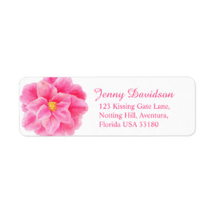 Rosa Hochzeitstickeretikett Kamelien