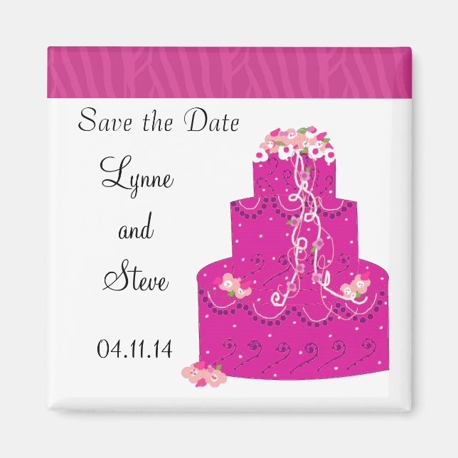 Rosa Hochzeitstorte Save the Date Magnet (Vorne)