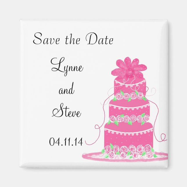 Rosa Hochzeitstorte Save the Date Magnet (Vorne)
