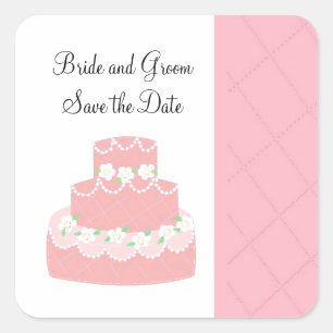 Rosa Hochzeitstorte Save the Date Quadratischer Aufkleber