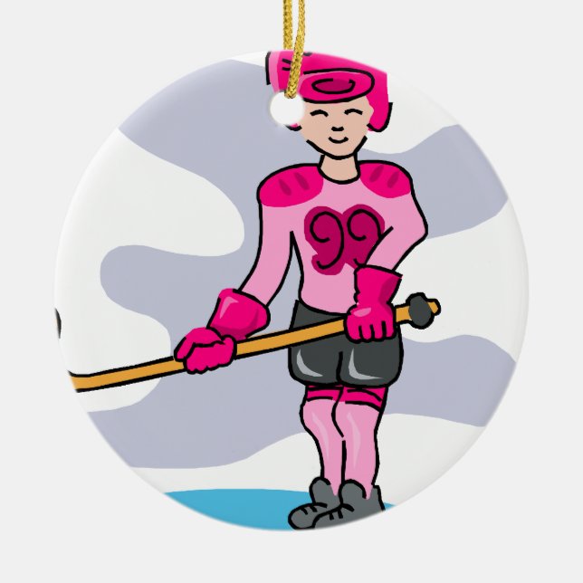 Rosa Hockeymädchen 99 Keramikornament (Vorne)