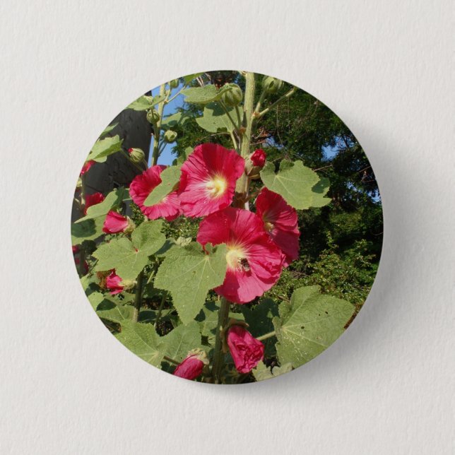 Rosa Hollyhock Button (Vorderseite)