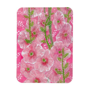 Rosa Hollyhock Malva Blume Blumengemälde Magnet