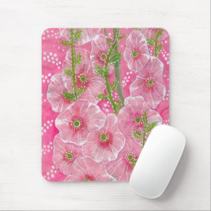 Rosa Hollyhock Malva Blume Blumengemälde Mousepad