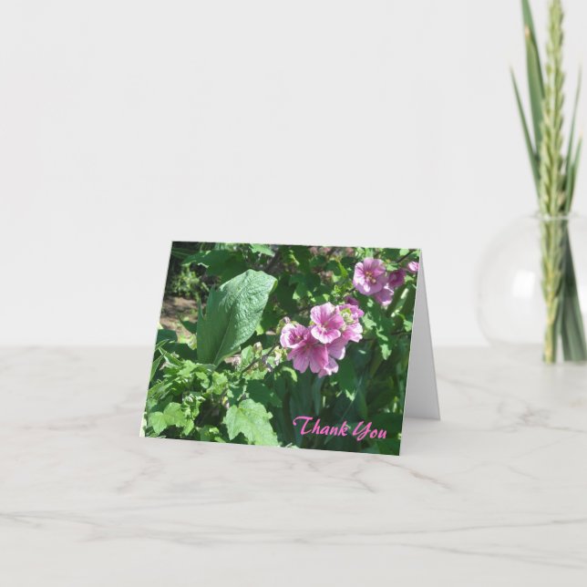Rosa Hollyhocks danken Ihnen Dankeskarte (Vorderseite)