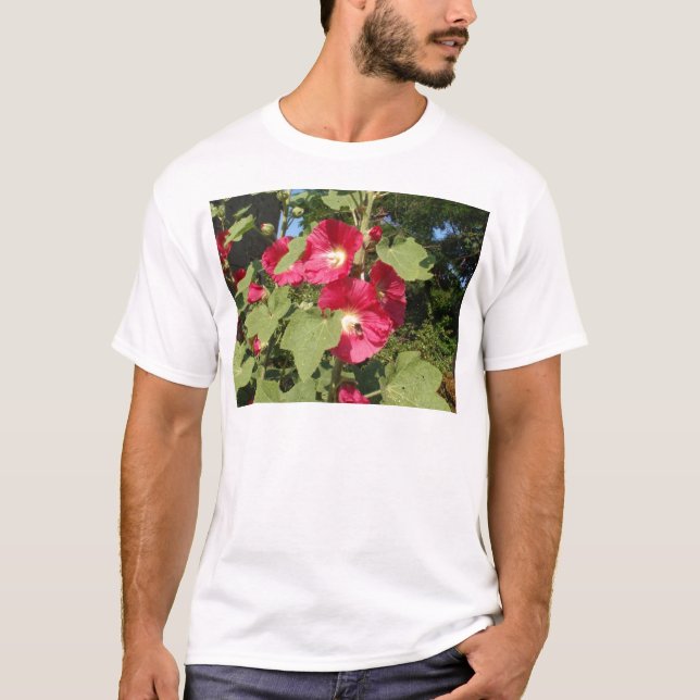 Rosa Hollyhocks T-Shirt (Vorderseite)