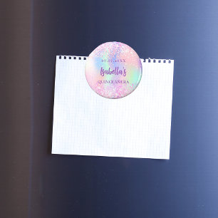 Rosa holografische Bezeichnung Quinceanera Magnet