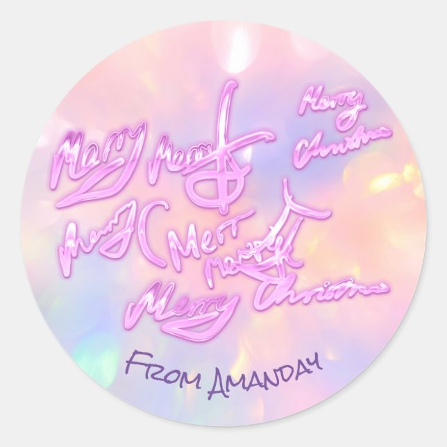 Rosa holografische frohe Weihnachten von Girly Runder Aufkleber (Vorderseite)