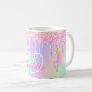 Rosa holografische Monogrammbezeichnung Unicorn Gl Kaffeetasse
