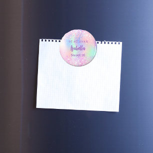 Rosa holografischer Name Sweet 16 Magnet