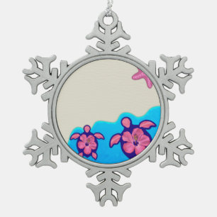 Rosa Honu Schildkröten Schneeflocken Zinn-Ornament