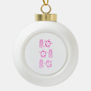 Rosa Honu und Tiki-Maske Keramik Kugel-Ornament