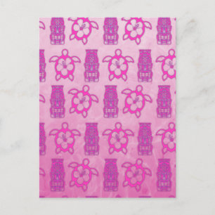 Rosa Honu und Tiki-Maske Postkarte