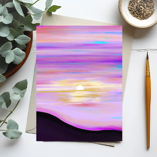 Rosa Horizonte   Wasserfarben-Sonnenuntergang bema Postkarte