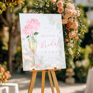 Rosa Hortensie & Champagner-Duschbegrüßung Frostgl Acrylschild