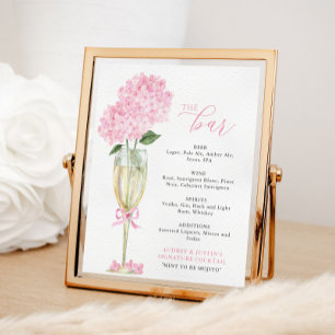Rosa Hortensie in Goldglas Bar Menu Poster